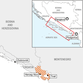 Map of fOREST fIRE IN Montenegro and Bosnia